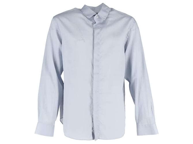 Camicia a maniche lunghe con bottone nascosto Giorgio Armani in cotone blu Blu chiaro