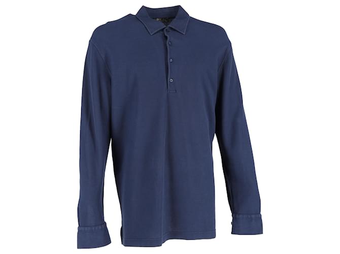 Polo a maniche lunghe Loro Piana in cotone blu navy