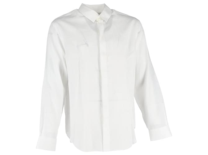 Camicia a maniche lunghe con bottone nascosto Giorgio Armani in cotone bianco Crudo