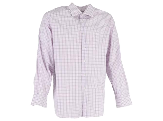 Camicia a maniche lunghe a stampa check in cotone rosa di Giorgio Armani