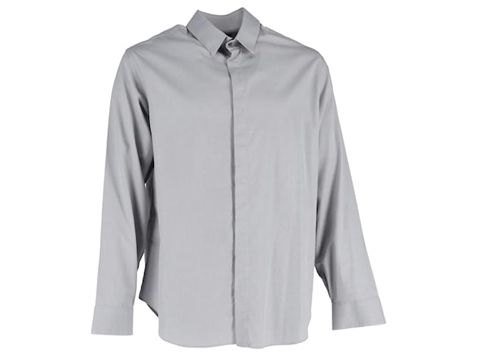 Camicia a bottoni nascosti con motivo Giorgio Armani in cotone grigio