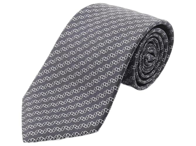 Hermès Cravatta in seta grigia Hermes Marrone