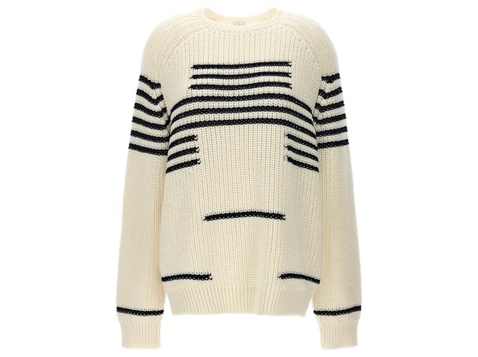 Maglione a righe in misto lana Loewe Bianco Crudo