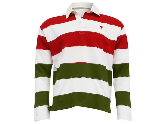 Polo a maniche lunghe Ami Striped Ami de Cœur in cotone rosso e bianco