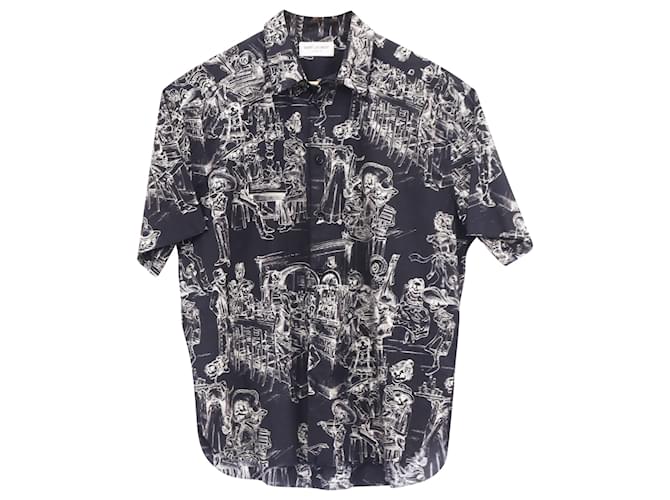 Camicia da festa messicana in voile Saint Laurent 2019 in cotone nero Stampa python