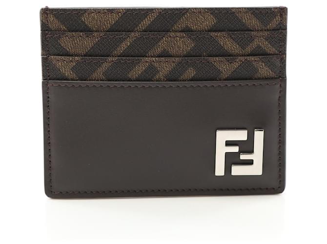 Portacarte in tela rivestita in PVC con logo FF di Fendi Marrone