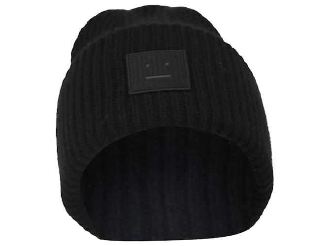 Beanie in maglia a coste nera con patch Acne Studios Nero