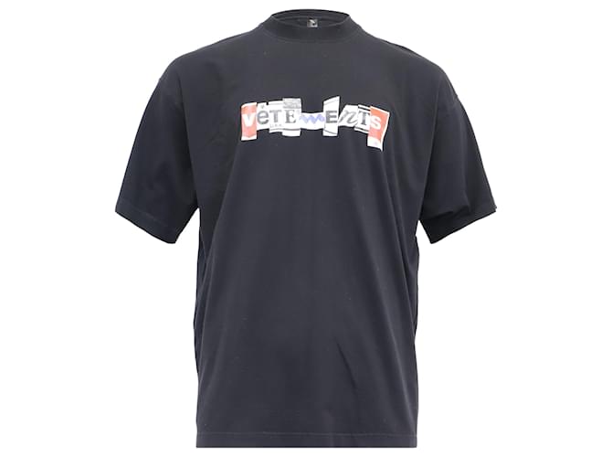 Vêtements T-shirt in cotone nero con stampa logo oversize Vetements