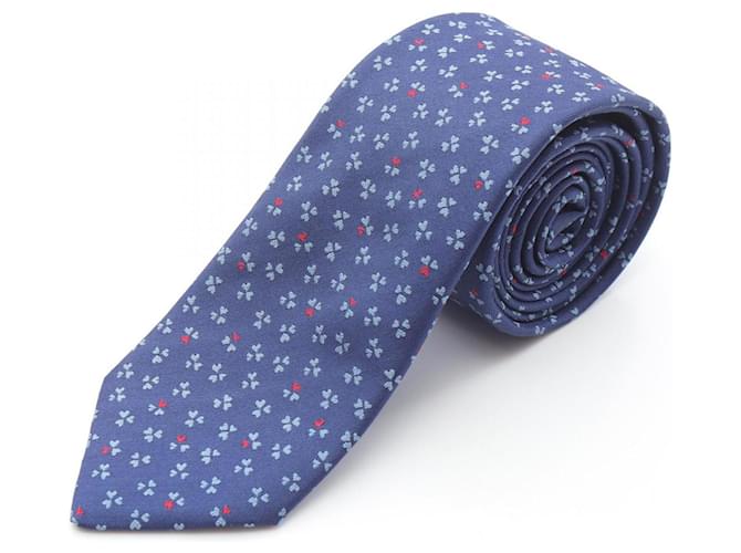 Cravatta in seta Trois de Coeur di Hermès Rosso Blu Blu navy