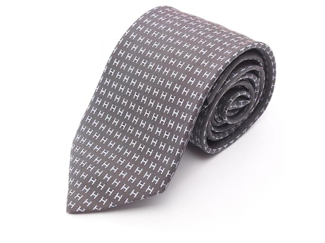 Cravatta in seta con motivo H di Hermès Marrone Blu