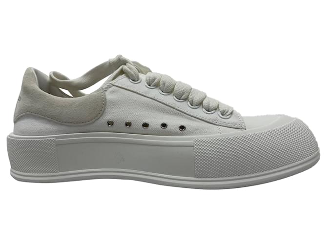 Sneakers Deck Plimsoll Alexander McQueen in tela bianca Bianco