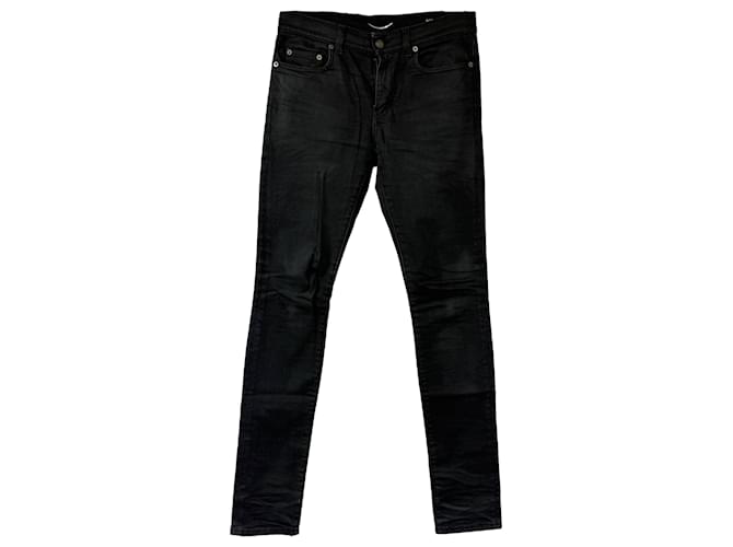 Jeans in denim stretch rivestito nero aderente Saint Laurent