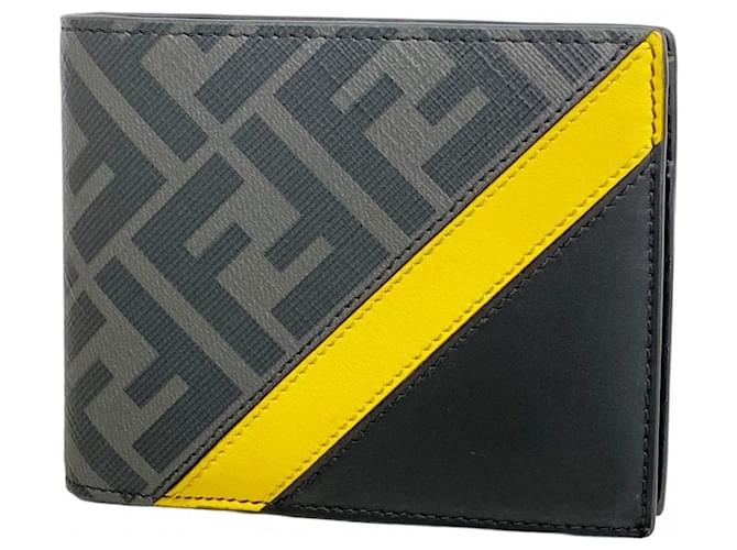 Portafoglio in pelle Fendi Zucca Marrone Nero Giallo