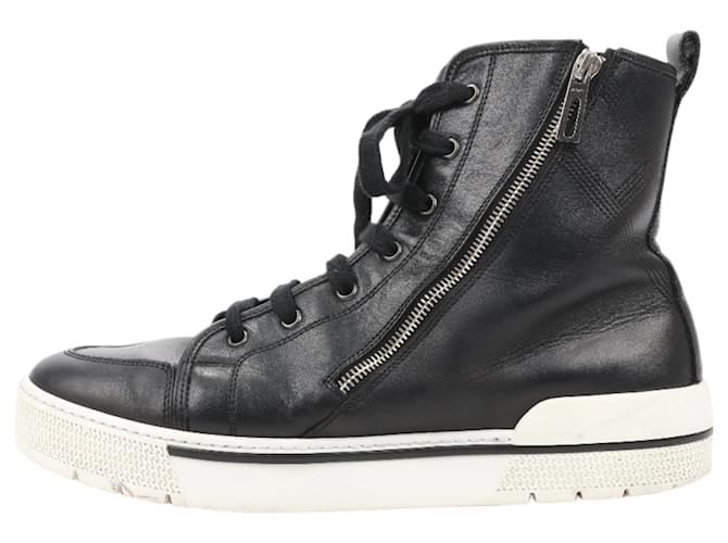Sneakers alte in pelle Hermès con zip laterale in nero, taglia 42 EU 182355ZH