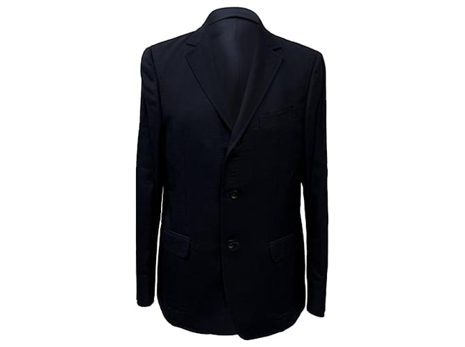 Ermenegildo Zegna Blazer blu navy in lana con dettagli di cucitura a un bottone Zegna