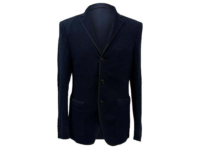 Blazer testurizzato a un bottone con tasche in cotone blu navy Etro