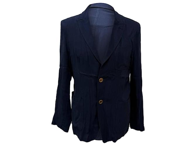Blazer a un bottone con tasche in cotone blu navy di Giorgio Armani