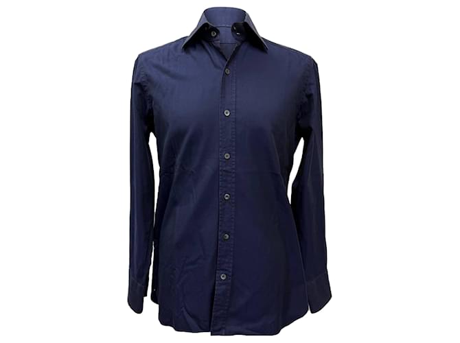 Camicia a maniche lunghe Tom Ford in cotone blu navy