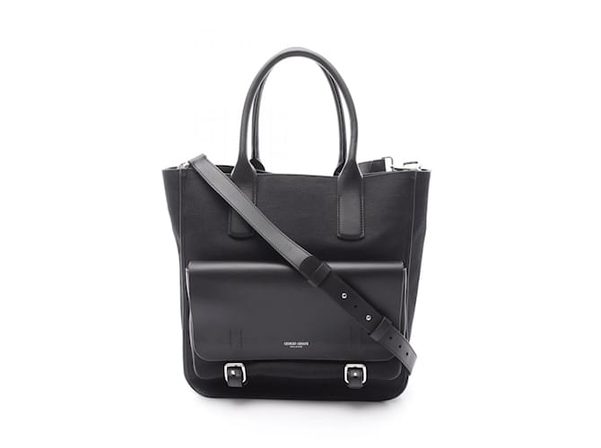 Borsa tote in tela e pelle nera Giorgio Armani Nero
