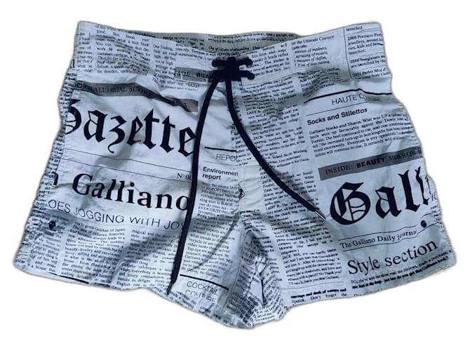 John Galliano Short da Bagno con Stampa di Giornale S Bianco