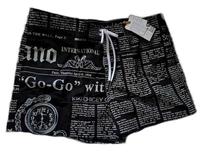 Nuovo John Galliano Newspaper Short da bagno Intimo EU XL Nero