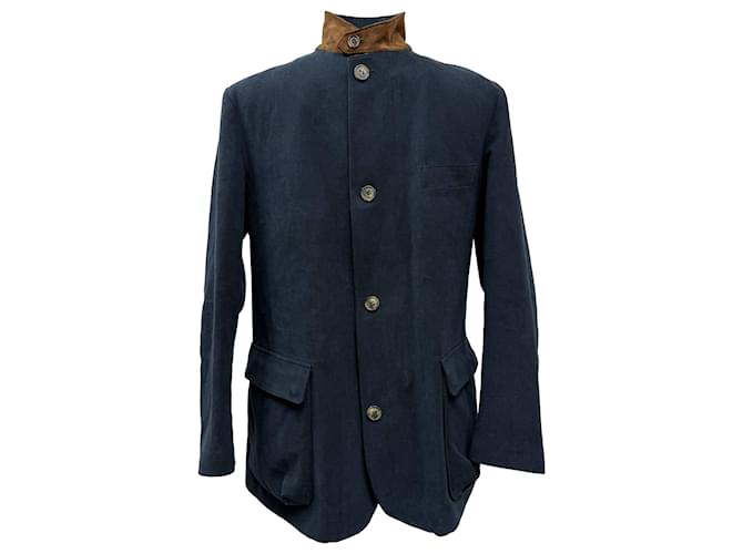 Blazer Roadster a Un Bottone in Cotone Blu Navy di Loro Piana Multicolore