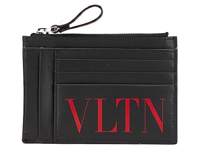 Valentino Garavani Portamonete in pelle con logo VLTN di Valentino Nero