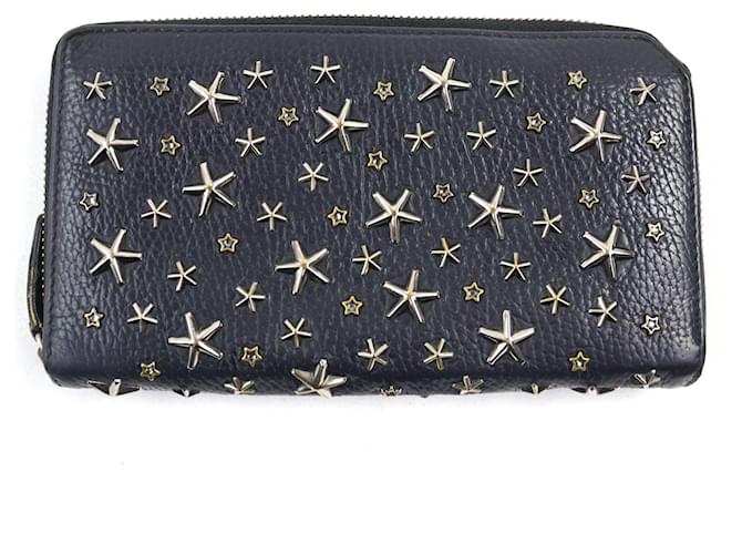 Portafoglio zip in pelle di vitello con stelle di cristallo Jimmy Choo Blu