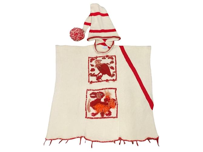 Poncho in lana ricamato Loewe taglia unica Bianco
