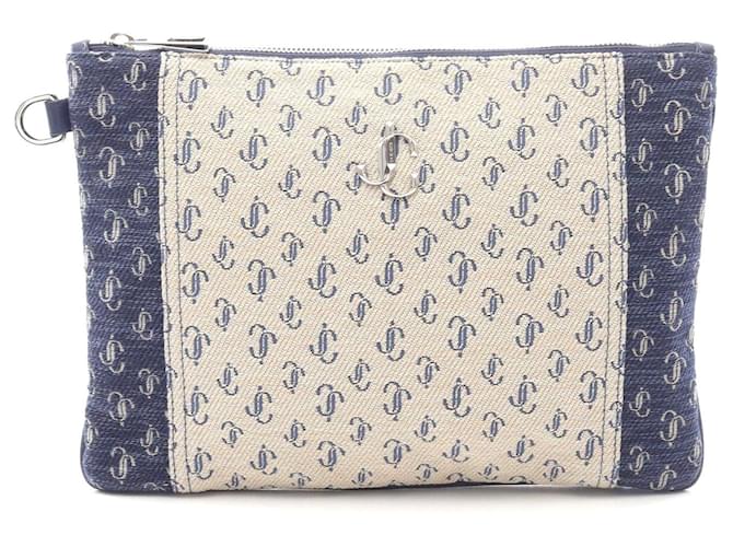 Clutch in tela Jimmy Choo con logo JC Marrone Beige