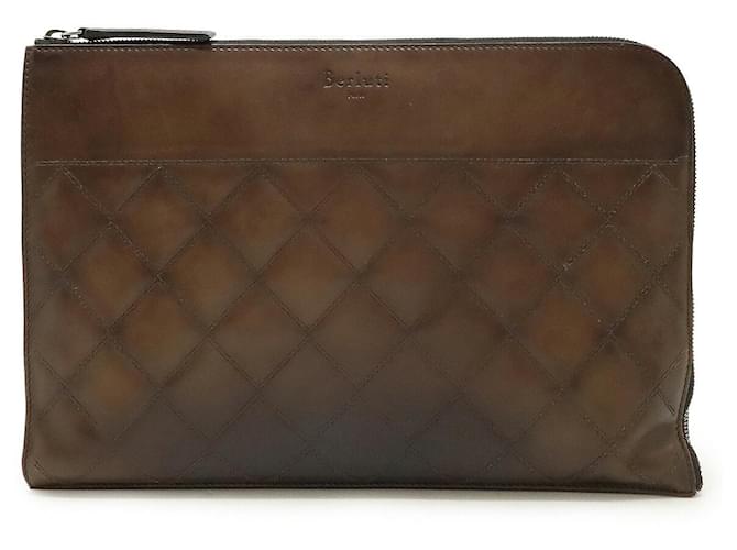 Borsa Clutch Grande Nino Off the Road in Pelle Berluti Marrone