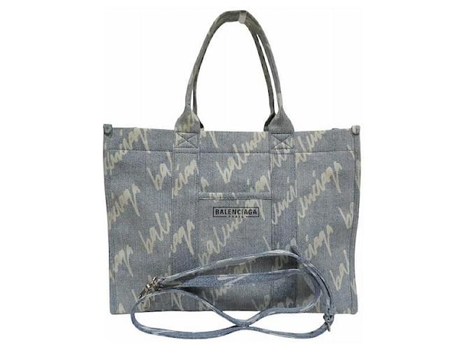 Borsa 2 in 1 in denim sbiancato con hardware Balenciaga Blu