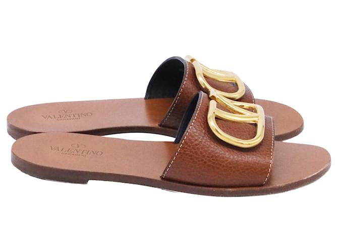 Valentino Garavani Infradito Valentino Escape V logo in pelle marrone Rosso