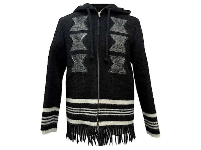 Hoodie in alpaca nera con frange ricamate di Saint Laurent Nero