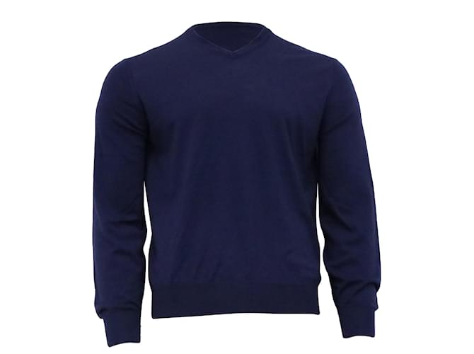 Maglione a V in cashmere blu navy di Brunello Cucinelli
