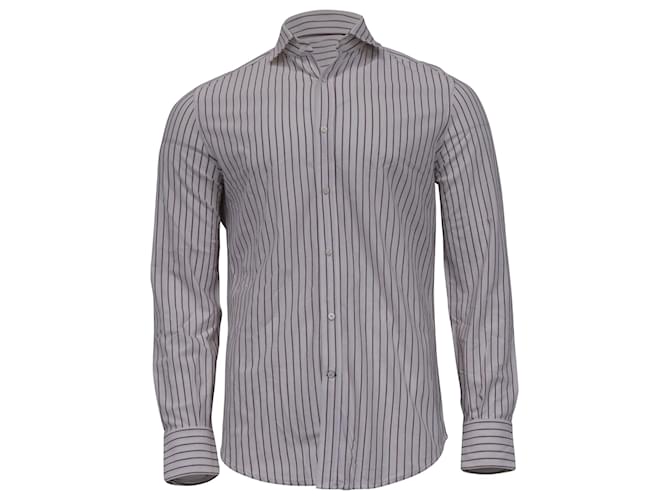 Camicia a righe con bottoni in cotone bianco Brunello Cucinelli