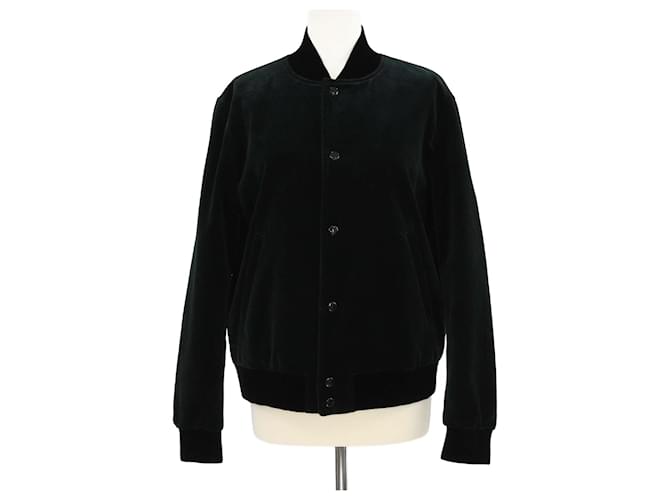 Teddy Giacca Varsity in Velluto Verde Scuro di Saint Laurent