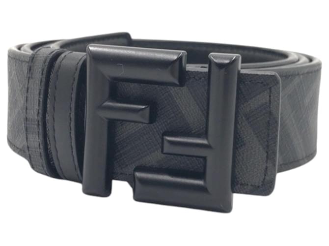 Cintura in pelle nera con logo FF Zucca di Fendi Nero