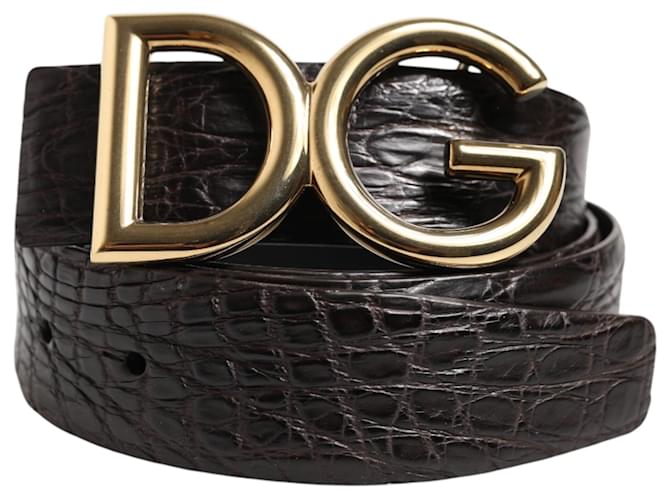 Dolce & Gabbana Cintura in pelle esotica nera con fibbia logo DG Nero