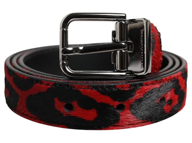 Dolce & Gabbana Cintura in metallo argento con fibbia leopardata nera e rossa Nero