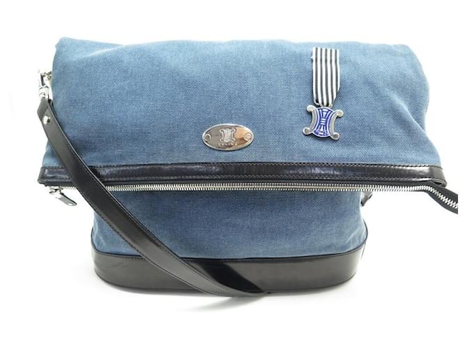 Céline BORSA A MANO CELINE BORSA A MANO IN TELA DI DENIM BLU E VERNICE NERA BORSA A MANO A TRACOLLA
