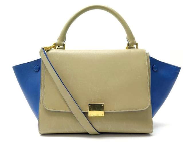 Céline BORSA A MANO CELINE TRAPEZE MM BANDOULIERE IN PELLE BEIGE E BLU BORSA A MANO IN PELLE