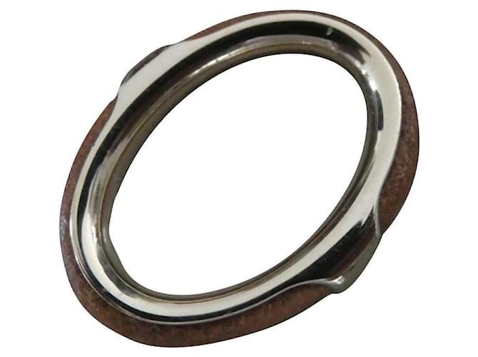 Anello foulard Hermès modello kyoto in acciaio permabrass e pelle Gold hardware