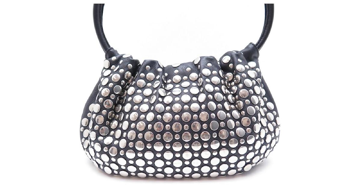 BORSA A MANO SONIA RYKIEL DOMINO 35 BORSA A MANO IN PELLE NERA CON BORCHIE CM Nero