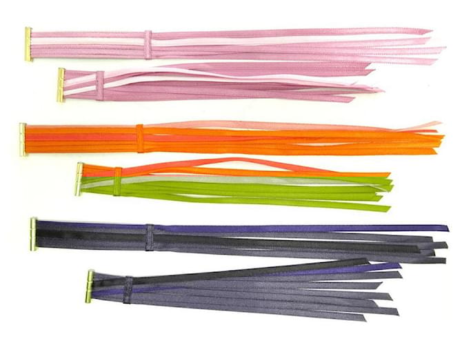 NUOVO LOTTO 3 BRACCIALI BOUCHERON PER OROLOGIO REFLET IN TESSUTO ROSA ARANCIO E GRIGIO Multicolore