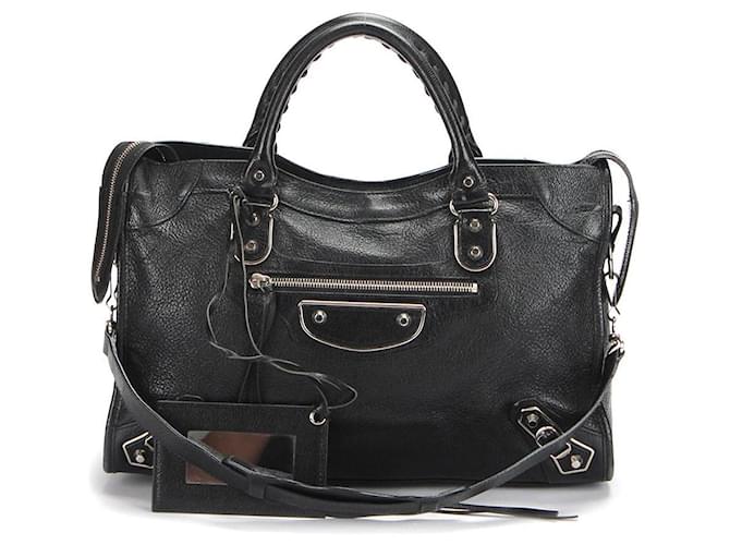 Balenciaga Borsa a tracolla Motocross Metallic Edge City in pelle di agnello nera Nero