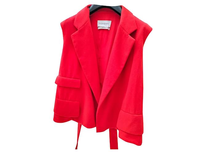 Yves Saint Laurent YsL giubbotto smanicato in cashmere Rosso