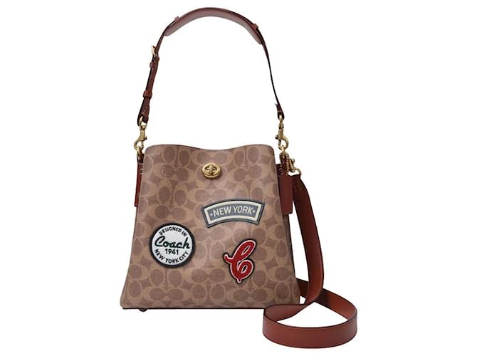 Coach Borsa Secchiello Willow in Tela Marrone e Toppe