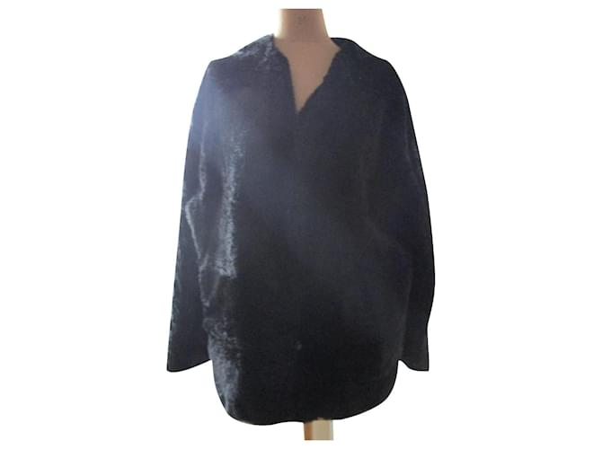 Yves Salomon cappotto in shearling, taille 38. Nero