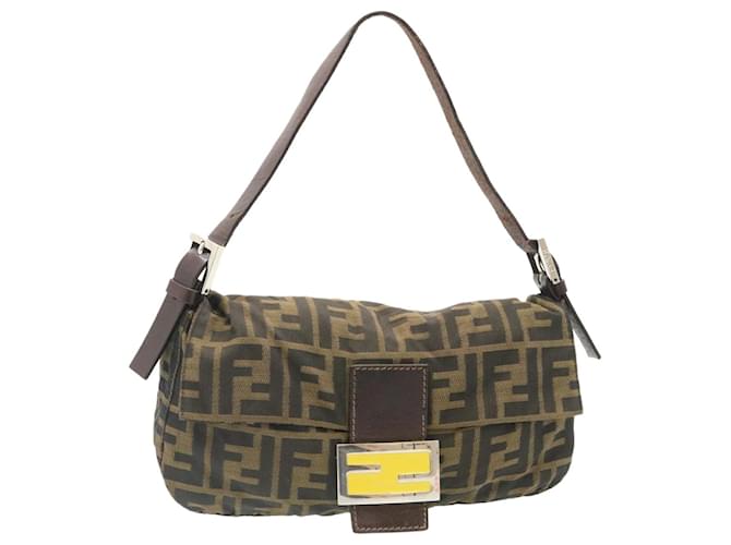 FENDI Zucca Canvas Borsa A Tracolla Mamma Baguette Nylon Marrone Nero Auth gt1859